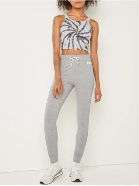 VICTORIA SECRET PINK HIGH-WAISTED COTTON CAMPUS JOGGERS IN HEATHER CHARCOAL GREY